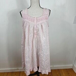VTG Adonna Vintage Pink Eyelet Cotton Nightgown S M Womens Cottagecore Lace Trim